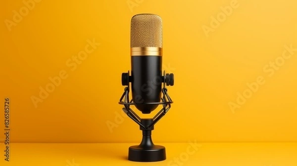 Obraz Mic microphone on solid colour background, retro style  