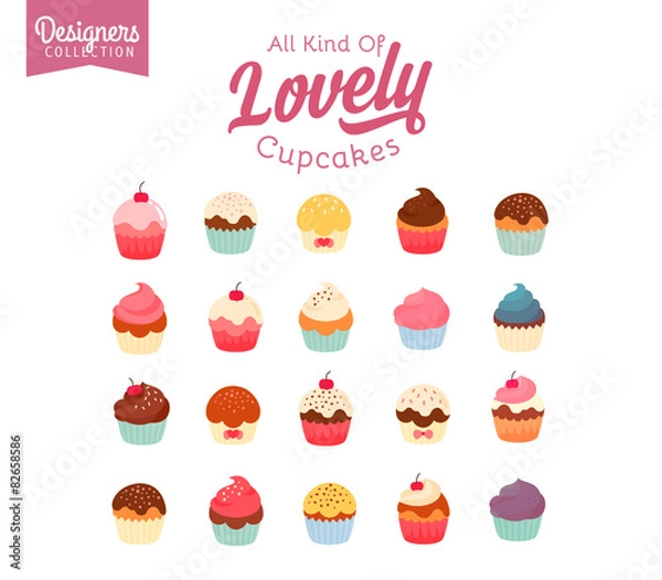 Fototapeta 20 pysznych, pysznych babeczek wektorowych