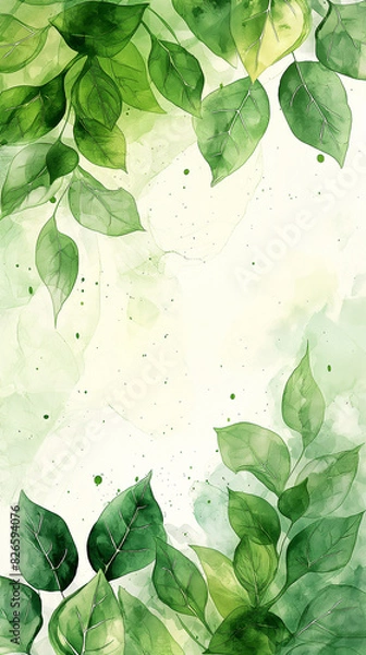 Fototapeta A green leafy background with a white background