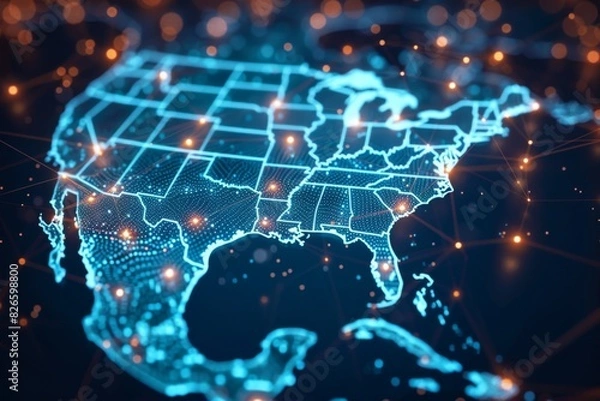 Fototapeta Digital map of america network connectivity created with generative ai