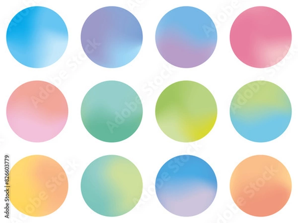 Fototapeta グラデーション　丸　あしらいセット　パステル　ベクター