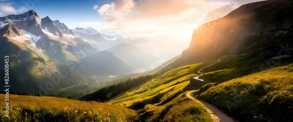 Obraz Breathtaking Natural Landscape of Towering Mountains Under a Cloud-Filled Sky