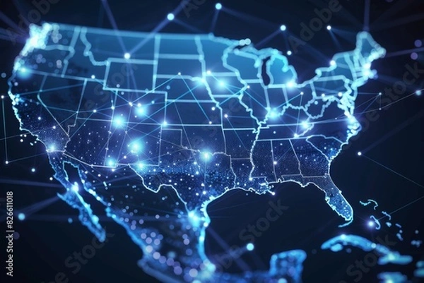 Fototapeta Digital map of america network connectivity created with generative ai