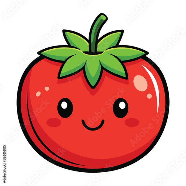 Fototapeta Cute tomato smile cartoon vector icon illustration food nature icon isolated flat vector