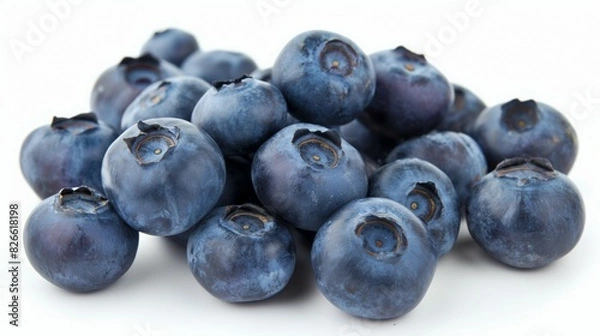 Fototapeta Heap of fresh blueberries isolated on white background showing detailed juicy blue berries