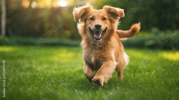 Fototapeta The lively dog bounded through the meadow, chasing butterflies with gleeful abandon.