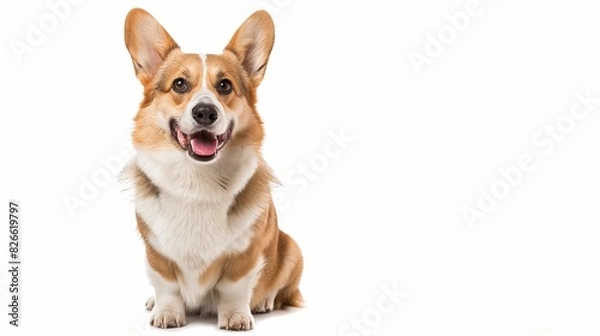 Obraz AI generated illustration of a happy Welsh Corgi dog sitting with a big smile