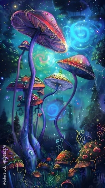 Fototapeta Fantasy Forest with Glowing Mushrooms