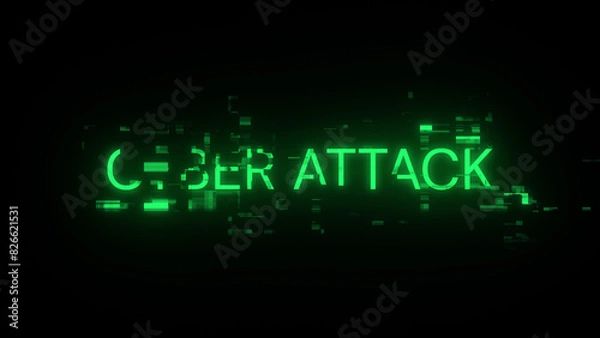 Fototapeta 3D rendering cyber attack text with screen effects of technological glitches