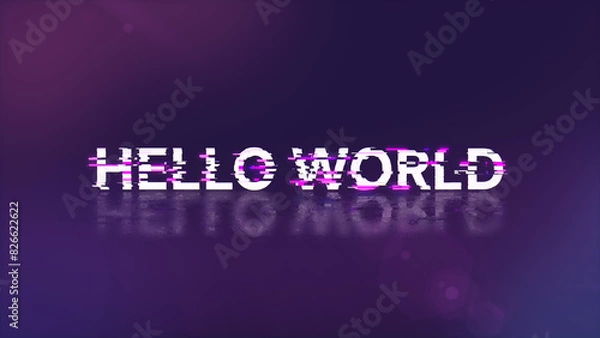 Fototapeta 3D rendering hello world text with screen effects of technological glitches