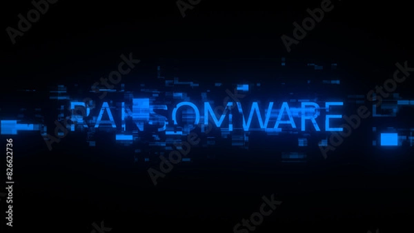 Fototapeta 3D rendering ransomware text with screen effects of technological glitches