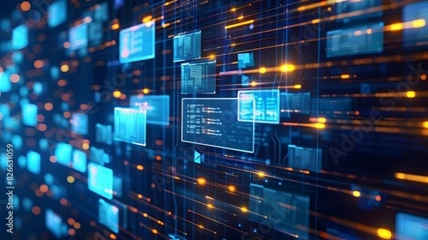 Obraz Technological background with digital archives and data storage visuals, ideal for representing digital archives and scientific research in educational materials