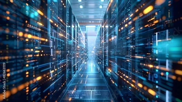 Fototapeta Technological background with digital archives and data storage visuals, ideal for representing digital archives and scientific research in educational materials