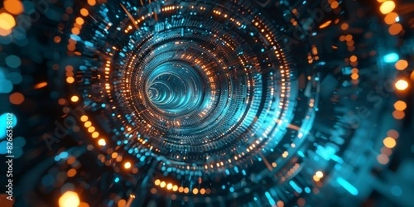Fototapeta qradient backqround, there is a circularspiral vortexicon with circular halos and abstractlighting effects, bright and vibrant colors, simpledesign,technological atmosphere and futuristic