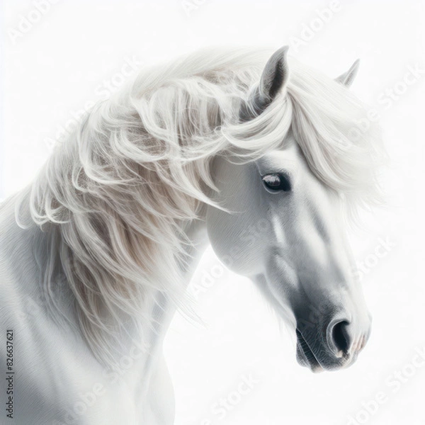 Fototapeta Close up White horse face Isolated on white background