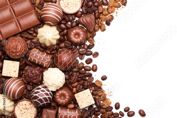 Obraz Chocolate candies. Collection of beautiful Belgian truffles isol