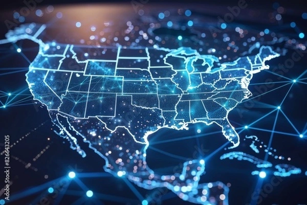 Obraz Digital map of america network connectivity created with generative ai