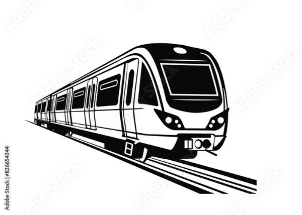 Fototapeta High speed train silhouette vector on white background with train llogo design High speed rail icon