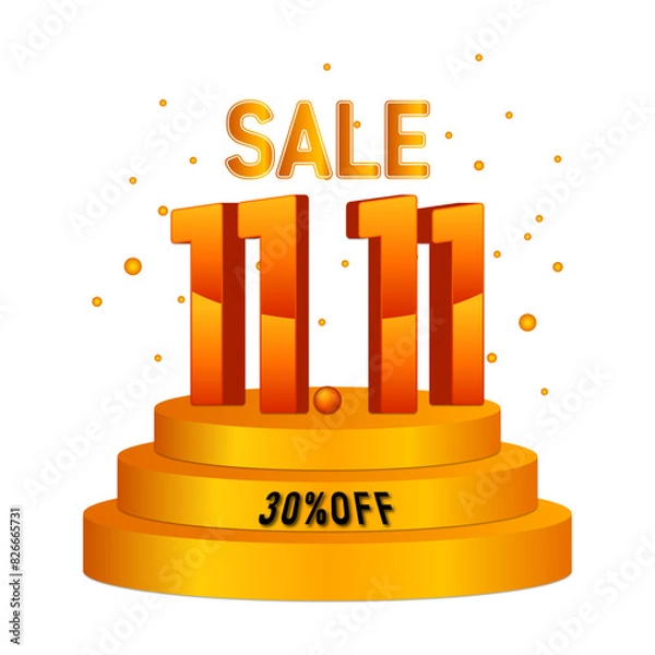 Obraz Vector of 11.11 Sale Shopping day vector or icon. 11 november sales vector icon template design for social media and website. Yellow and orange 11,11 sale vector icon