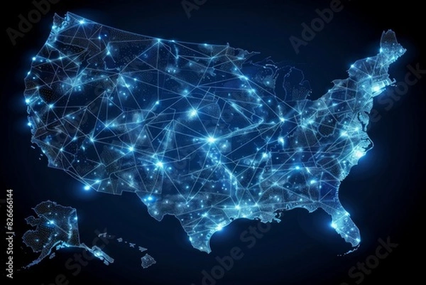 Fototapeta Digital map of america network connectivity created with generative ai