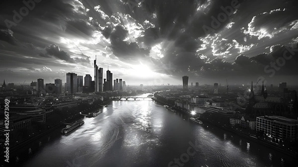 Fototapeta Cityscape of Frankfurt am Main with Modern Architecture and the River Main
