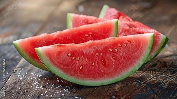 Fototapeta Juicy slices of watermelon. Red watermelon, fresh fruit. Created with Generative AI