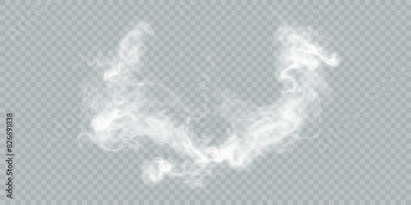 Fototapeta Vector special effect of steam, smoke, fog, clouds. Abstract gas on a transparent background, steam engine, steam or explosive dust, dry ice effect, condensation, smoke. Vector 10 EPS