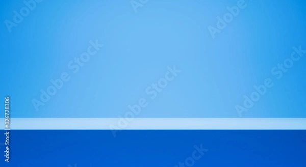Fototapeta Blue empty bright background copy space. festive and advertising background - best place for your text and design, product placement show room. blue color minimalism backdrop with spotlight gradient