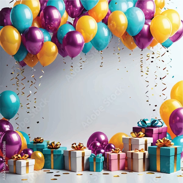 Obraz birthday card with balloons and gifts