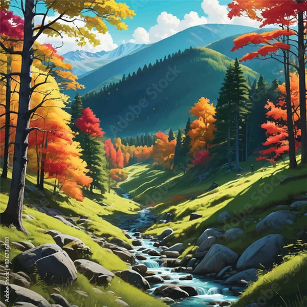 Obraz landscape with forest and river