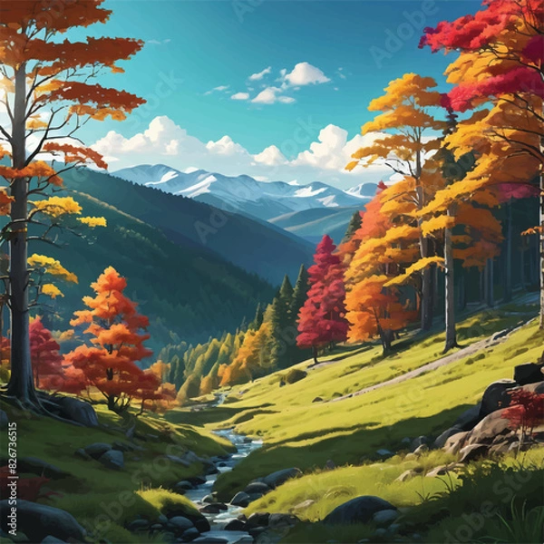 Obraz autumn landscape with mountains and trees