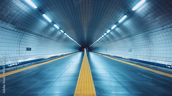 Fototapeta Subway tunnel entrance corridor with no people in it
