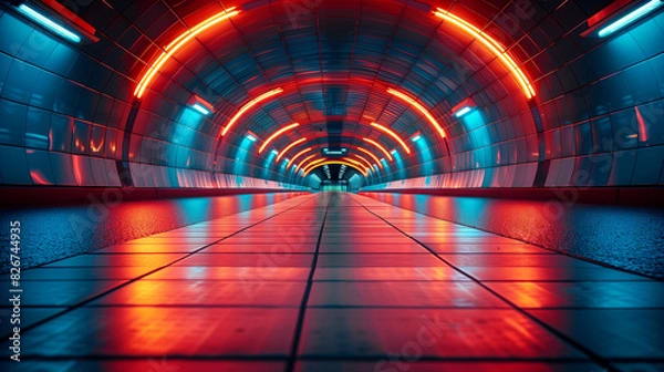 Fototapeta Subway tunnel entrance corridor with no people in it