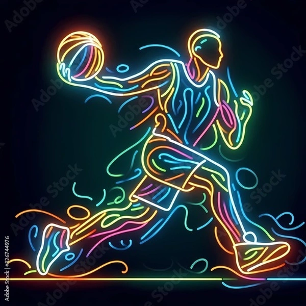Fototapeta Neon Line Art of Basketball Player in Action