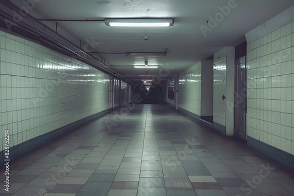 Fototapeta Subway tunnel entrance corridor with no people in it
