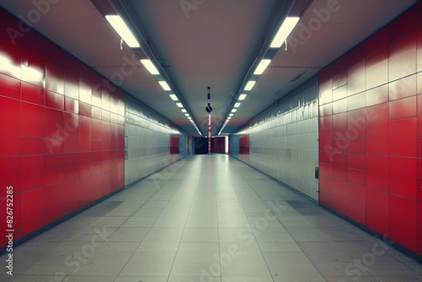 Fototapeta Subway tunnel entrance corridor with no people in it