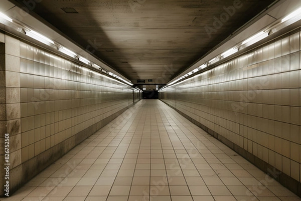 Fototapeta Subway tunnel entrance corridor with no people in it