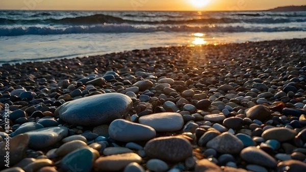 Fototapeta Finding balance in the midst of the sea and sunset, finding harmony with the sea and sunset, finding harmony with the sea and sunset, and forming a balance with the sea