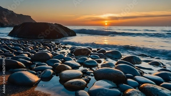 Fototapeta Finding balance in the midst of the sea and sunset, finding harmony with the sea and sunset, finding harmony with the sea and sunset, and forming a balance with the sea