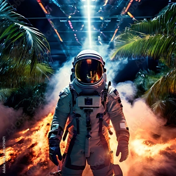 Obraz astronaut in complete space suit , Artificial intelligence, imaginary, fire,