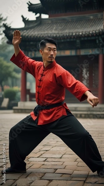 Obraz Chinese Kung Fu master training,
