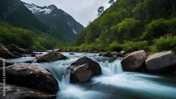Fototapeta Accept the Calm of Nature: Secret Waterfalls, Quiet Streams, and Quiet Forest Retreats; Winding Rivers, Secret Waterfalls, and Untouched Forests