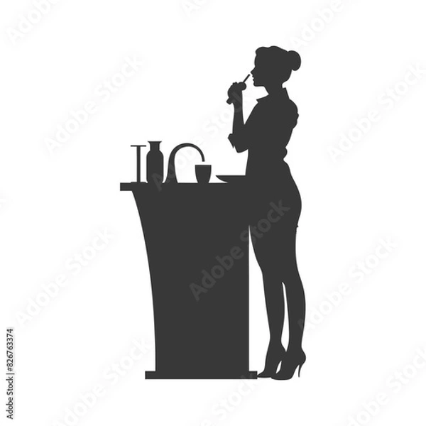 Fototapeta Silhouette receptionist in action full body black color only