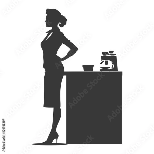 Fototapeta Silhouette receptionist in action full body black color only