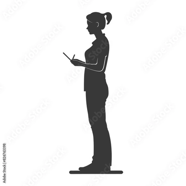 Fototapeta Silhouette receptionist in action full body black color only