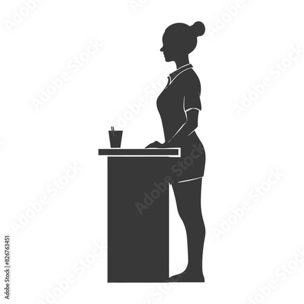 Fototapeta Silhouette receptionist in action full body black color only