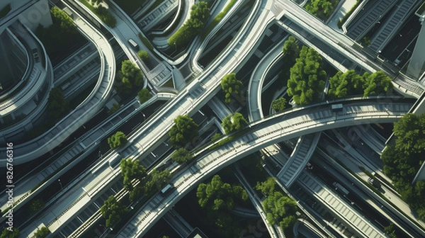 Fototapeta Multilevel Urban Road Junction: Generative AI Complexity and Efficiency
