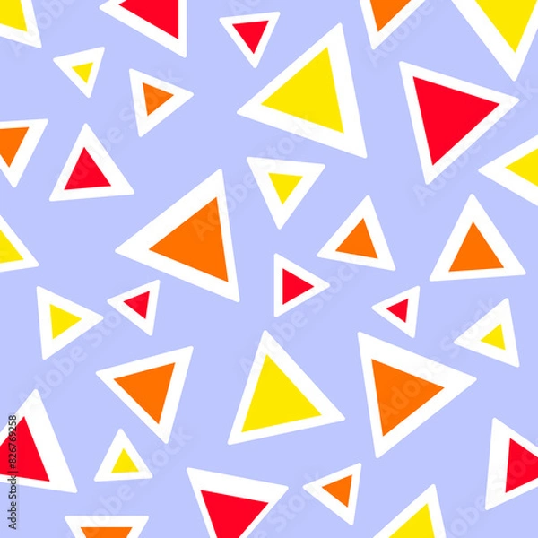 Obraz Red, orange, and yellow triangles with white outlines on light blue background