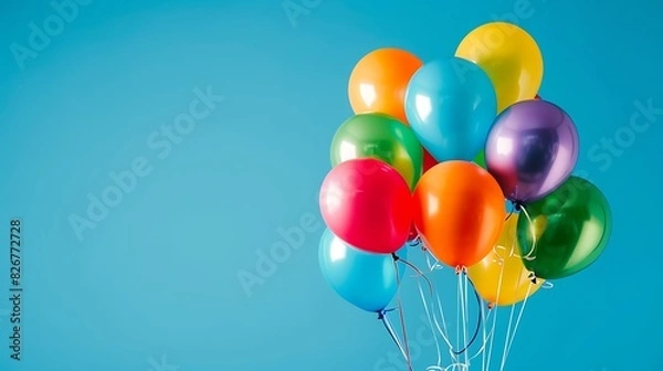 Fototapeta balloon, birthday, celebration, helium, happiness, fun, decoration, multi colored, helium balloon, party - social event, anniversary, confetti, flying, joy, no people, string, surprise, wind, copy spa