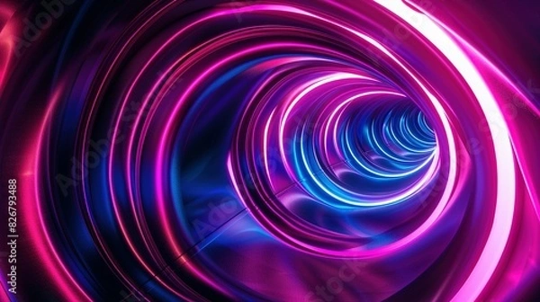 Obraz Neon Arches and Swirls in Pink and Blue: Black Background Image